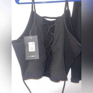 Fashion Nova Black Ribbed Cutout Tank